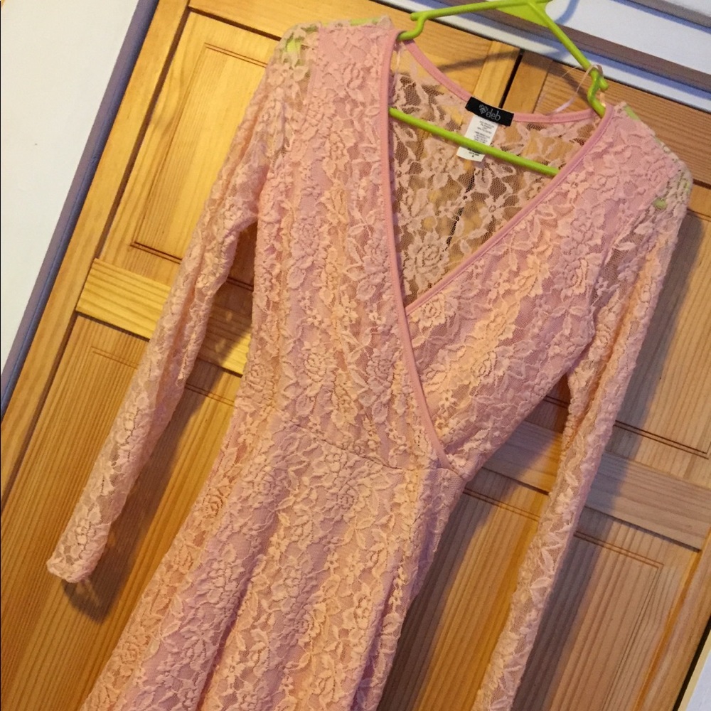 Lace pink dress with slip